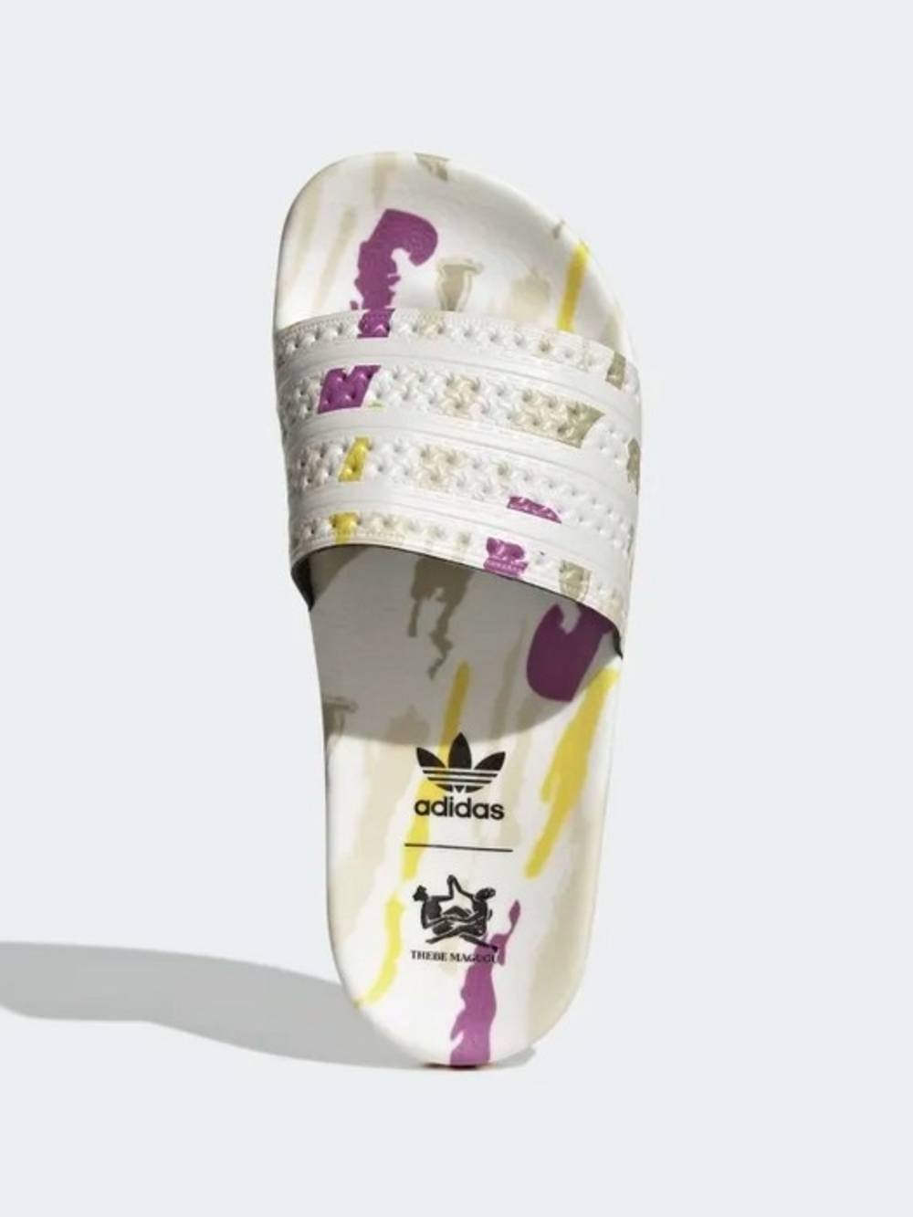 adidas Adilette Thebe White Magugu Slide Sandal with Yellow & Purple